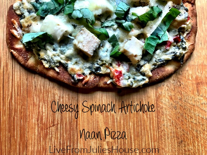 Cheesy Spinach Artichoke Naan Pizza