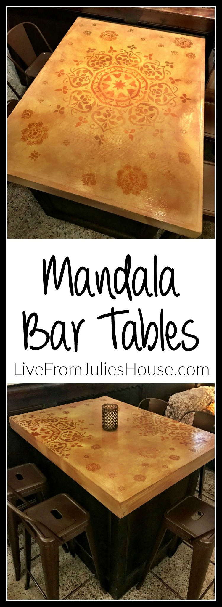 Mandala Stenciled Bar Tables